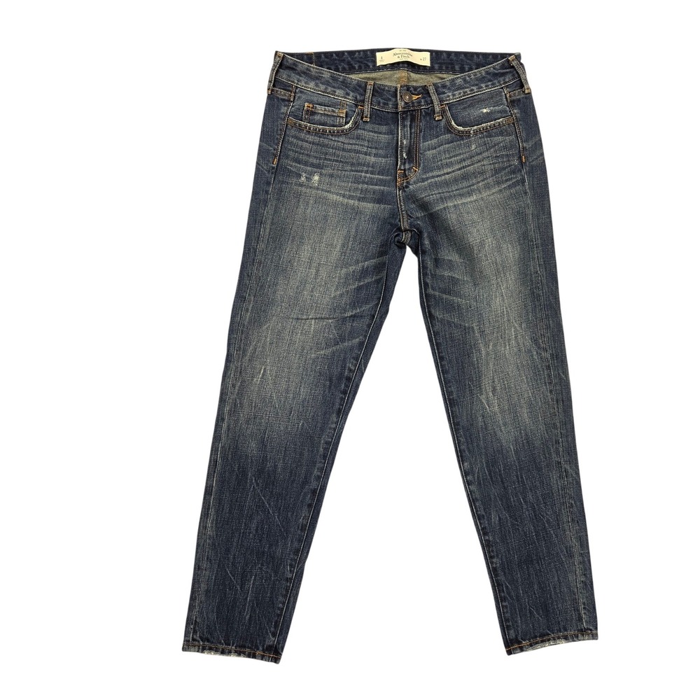 Abercrombie Fitch Blue Distressed Denim Jean Pant Sz4 Preppy Straight Leg Casual